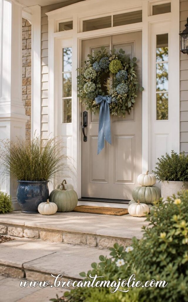 blue and green fall front porch
