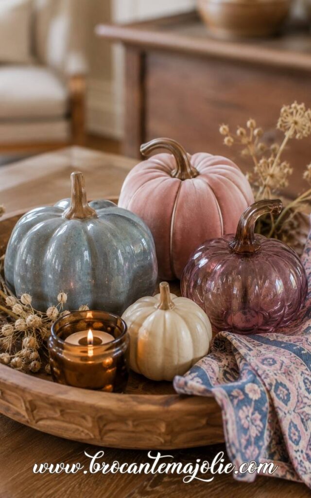 pink and blue fall centerpiece