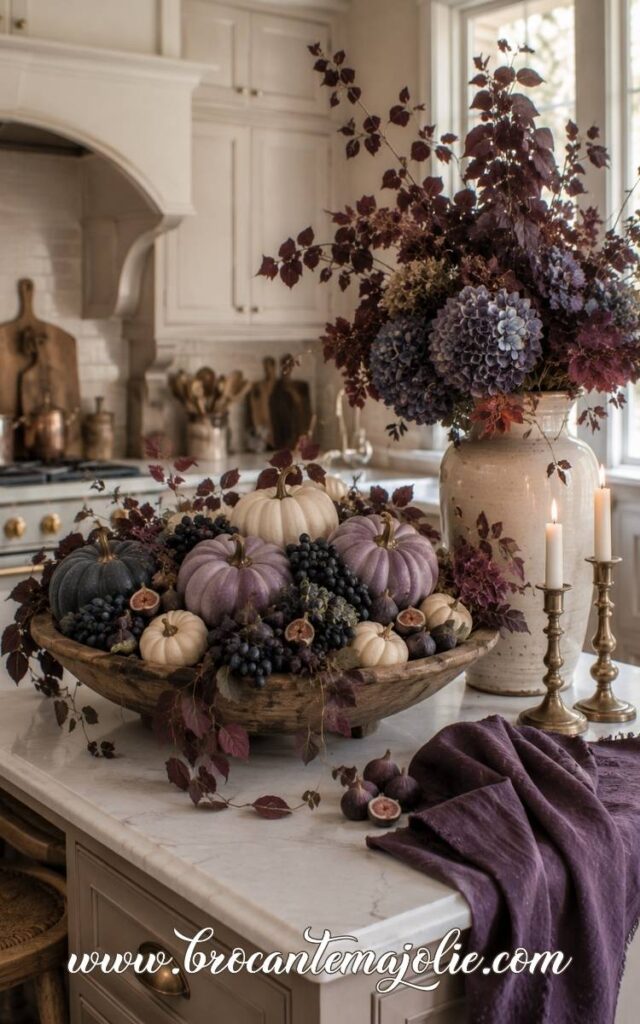 purple and blue fall centerpiece