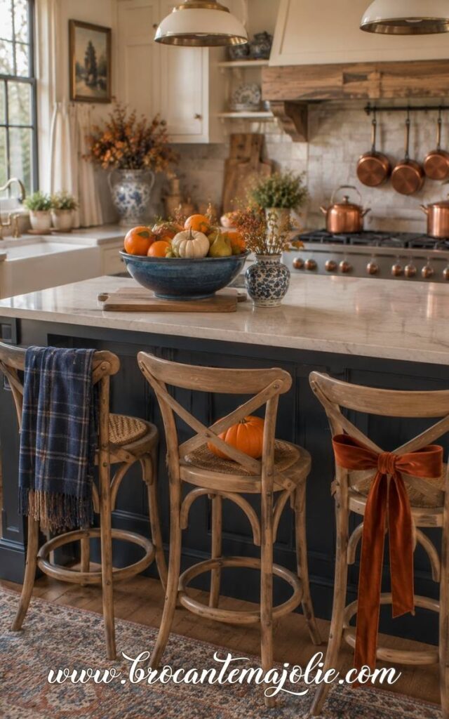 navy blue fall kitchen island decor
