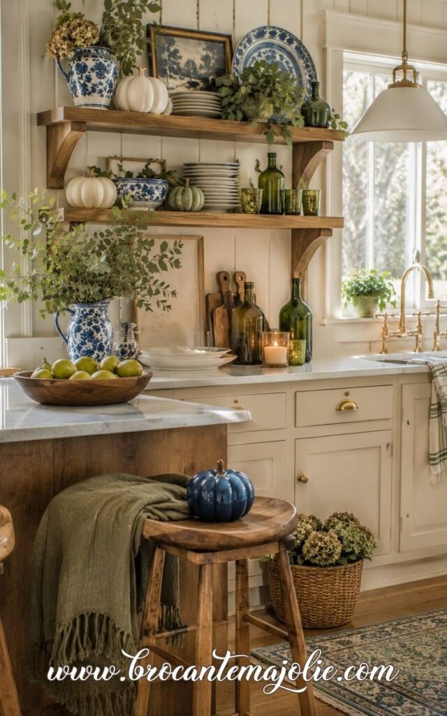 blue and green fall kitchen decor