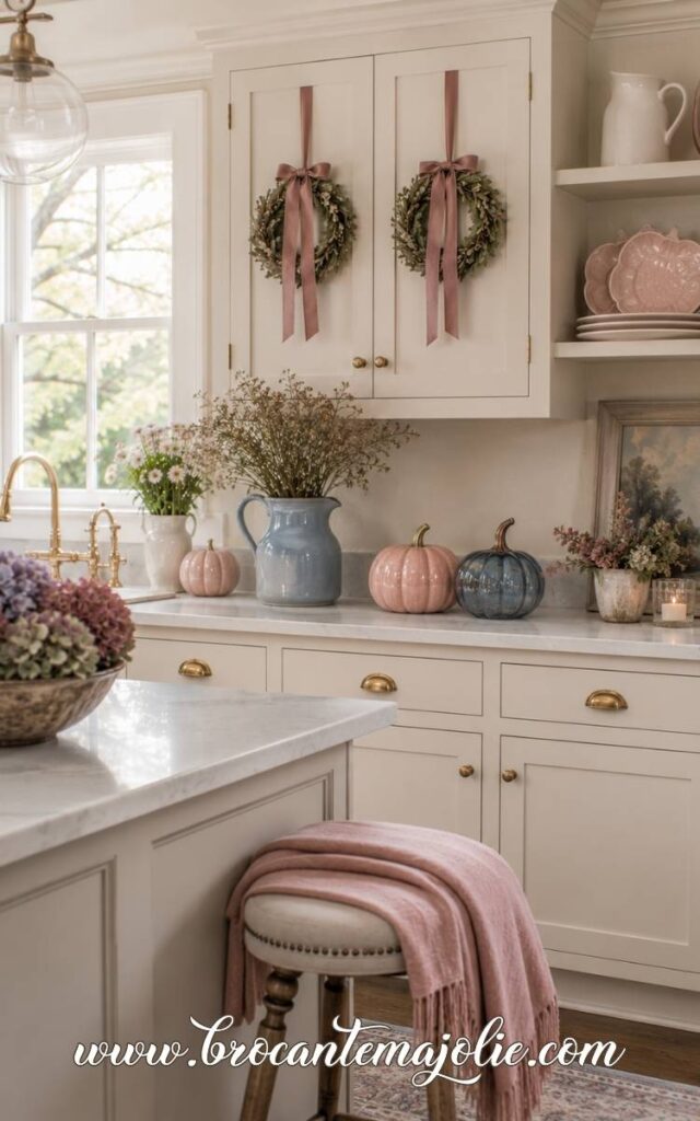 pink and blue fall kitchen decor