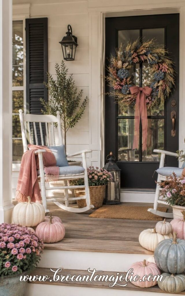 pink and blue fall front porch