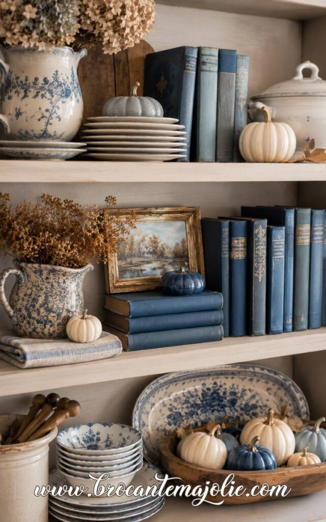 fall decor with blue accents