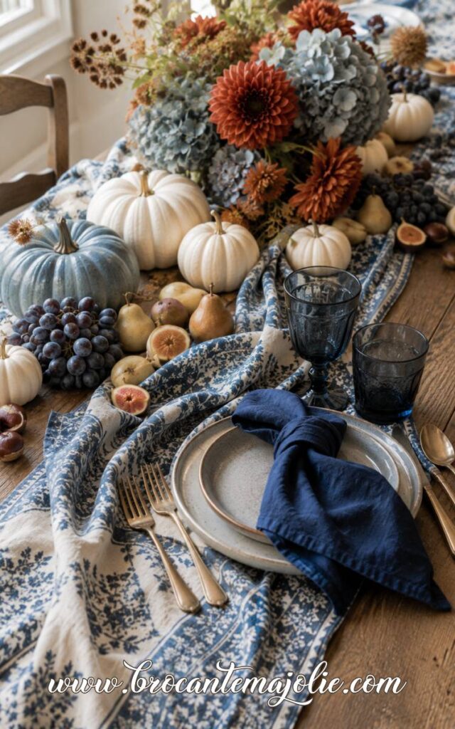 blue fall tablescape