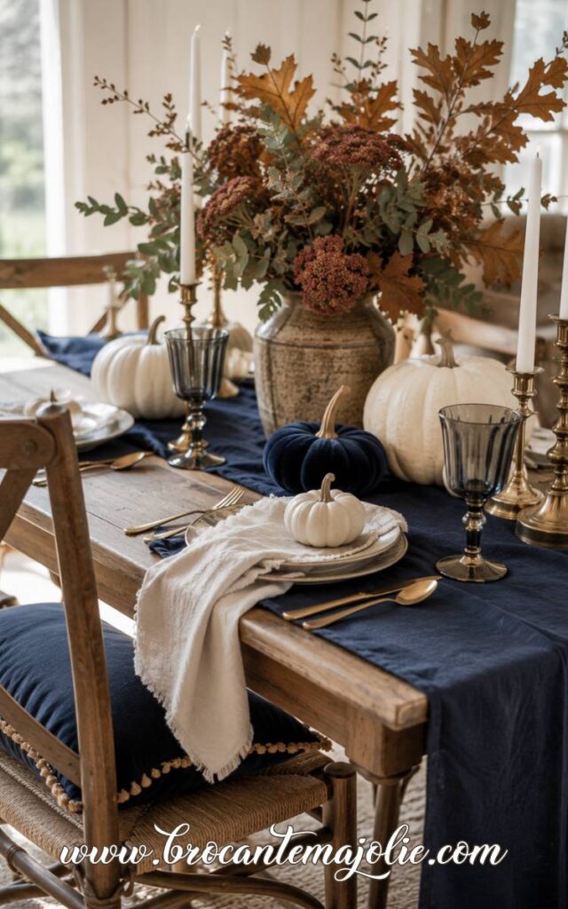 navy blue thanksgiving tablescape