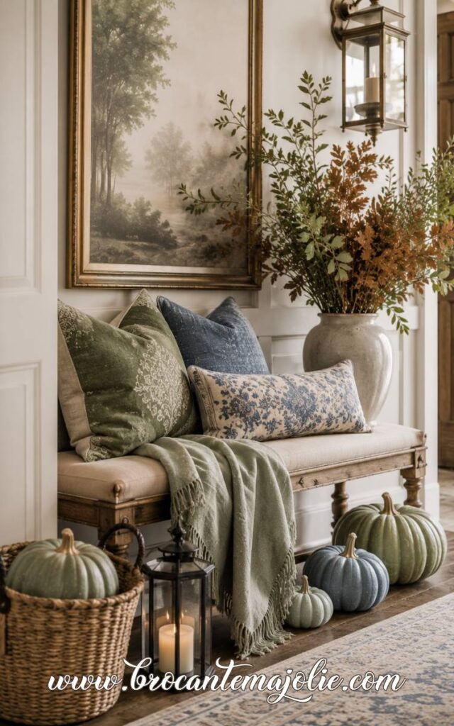 blue and green fall entryway