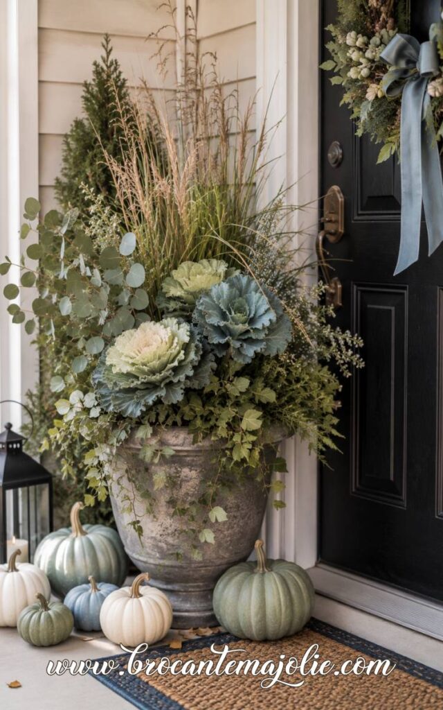 blue green porch fall decor