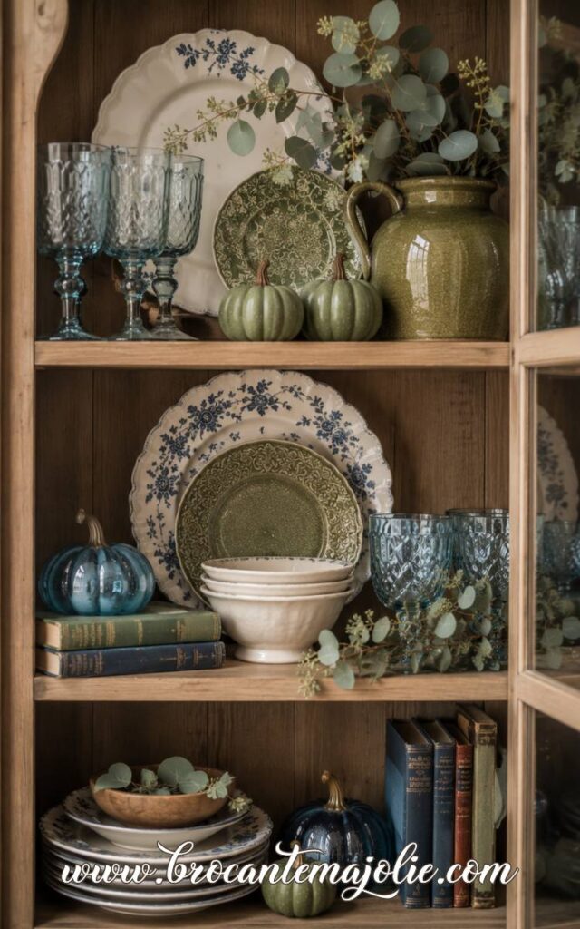 blue and green fall hutch display