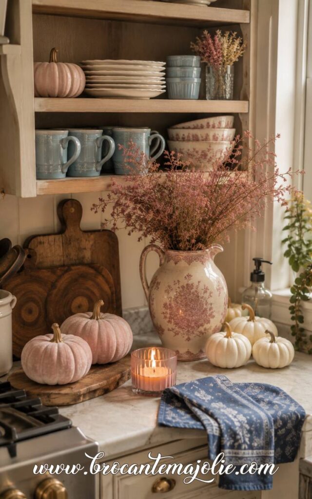 pink and blue fall kitchen
