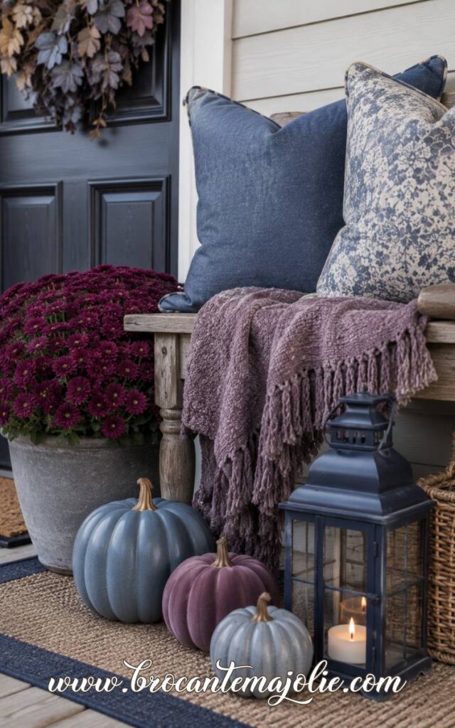 purple and blue fall front porch