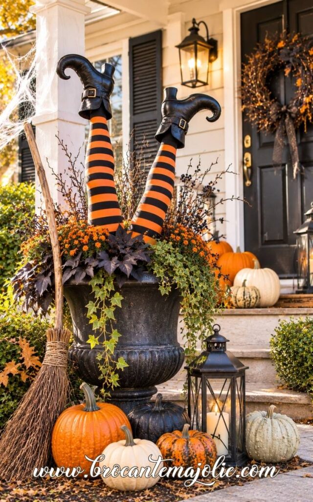 halloween yard witch crash planter