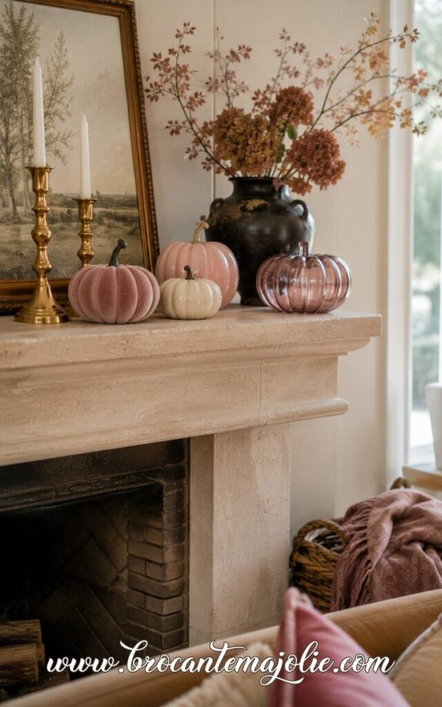 pink fall living room mantle