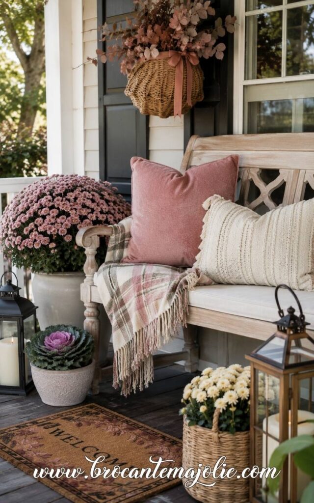 pink fall porch decor