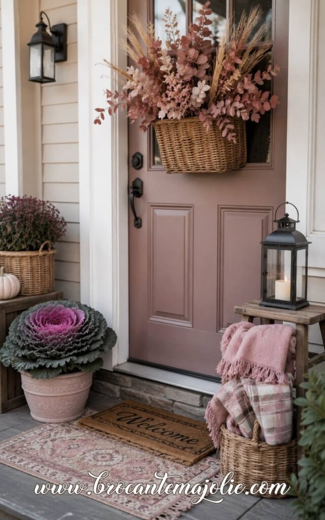 pink fall front porch decor