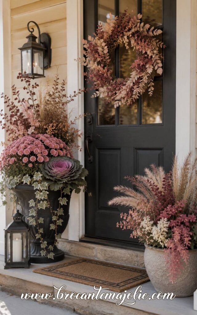 pink fall decor front porch