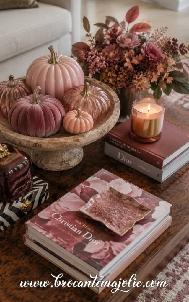 pink pumpkin decor ideas coffee table