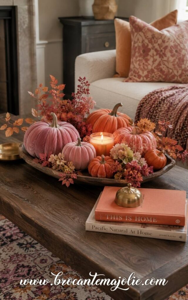 pink and orange fall centerpiece
