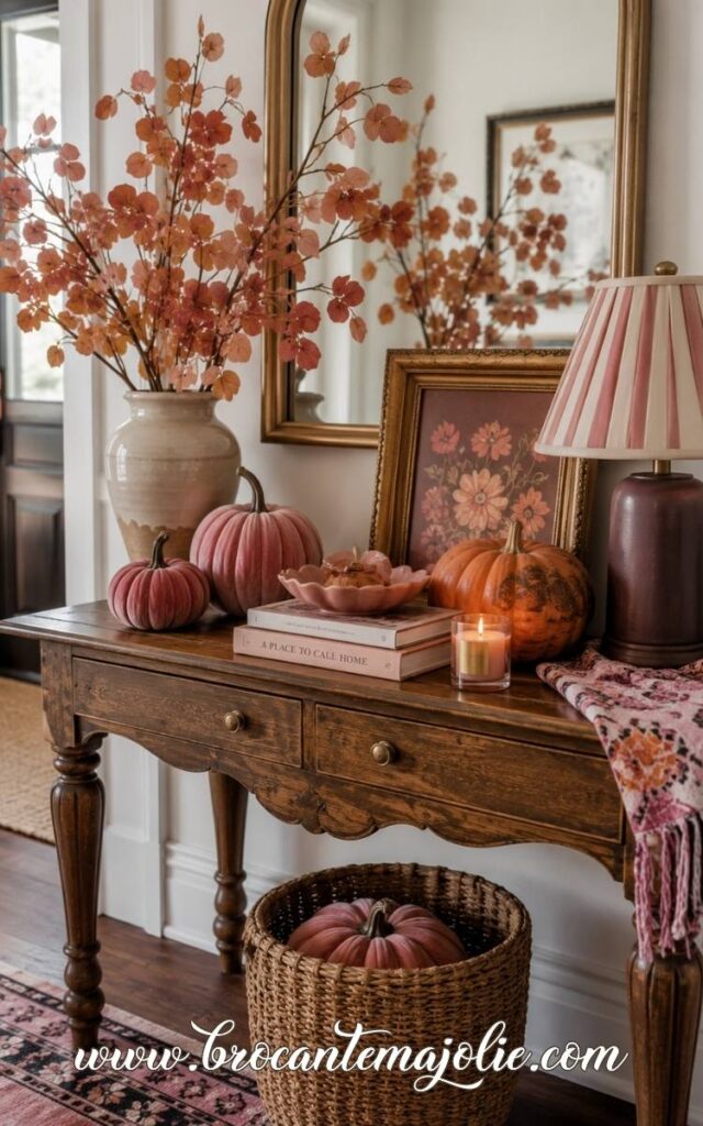 pink and orange fall console table