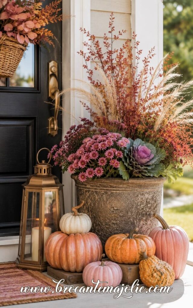 pink and orange fall front porch
