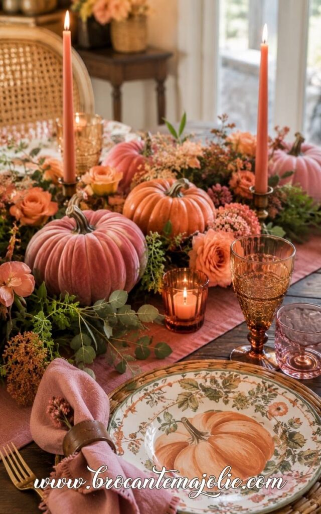 pink and orange fall tablescape