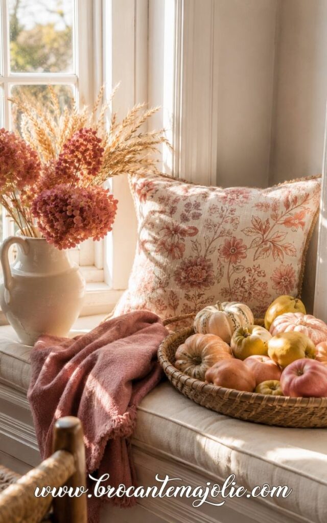 pink and white fall decor