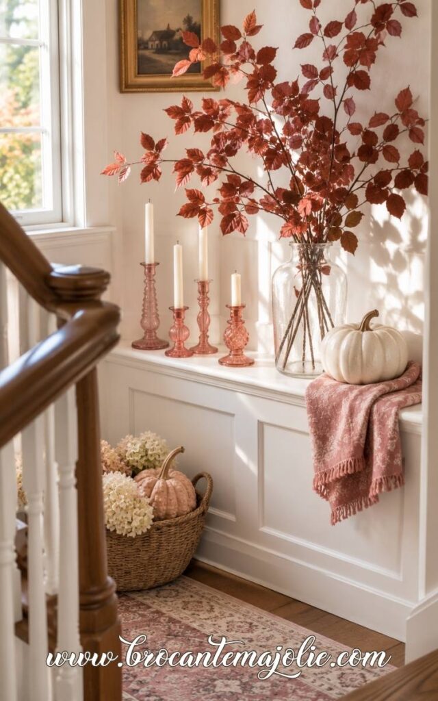 pink and white fall decor
