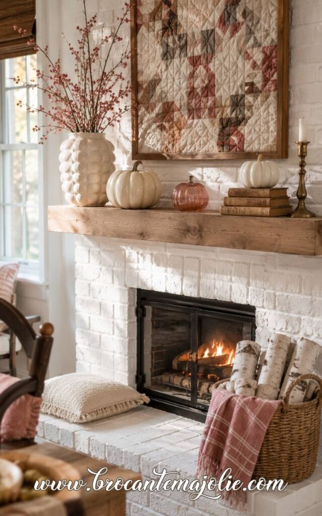pink and white fall mantle