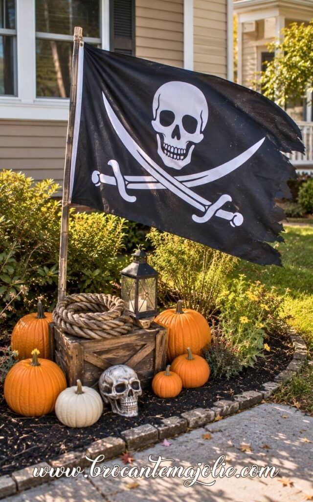 halloween yard pirate flag garden corner