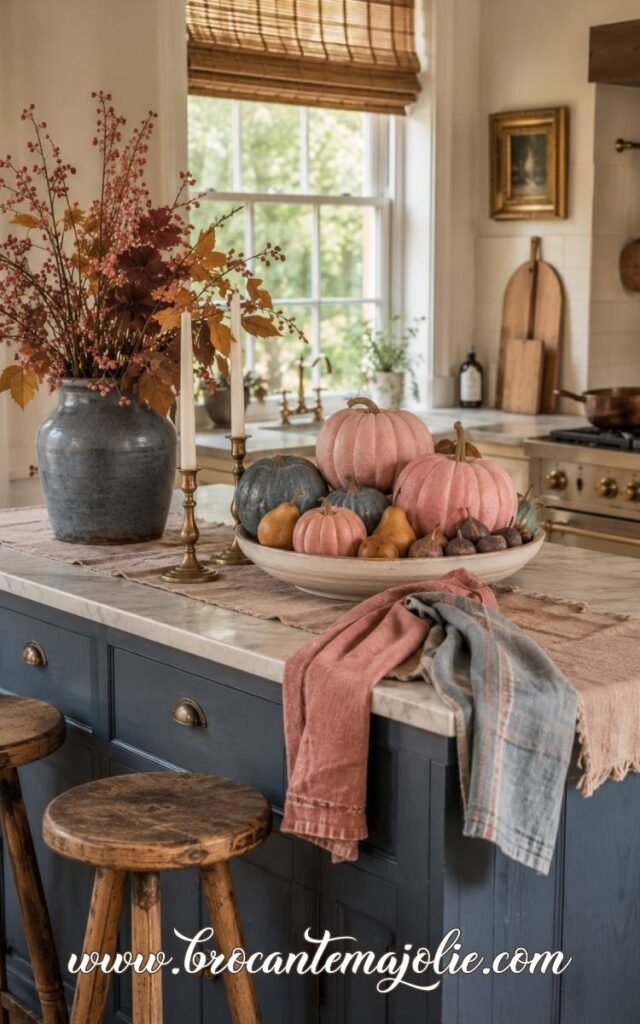 pink and blue fall kitchen