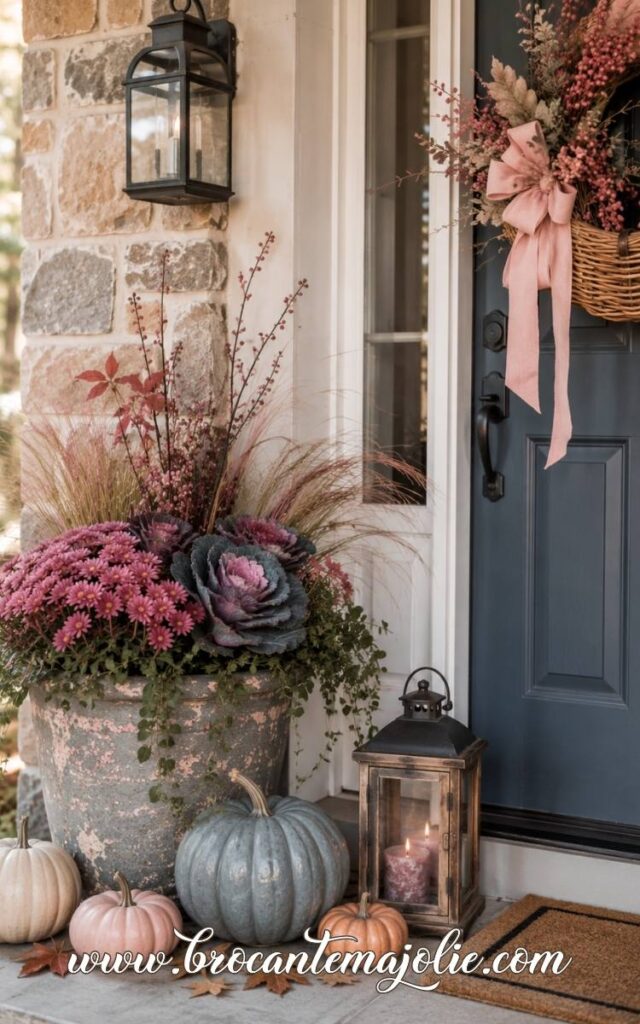 pink and blue fall front porch