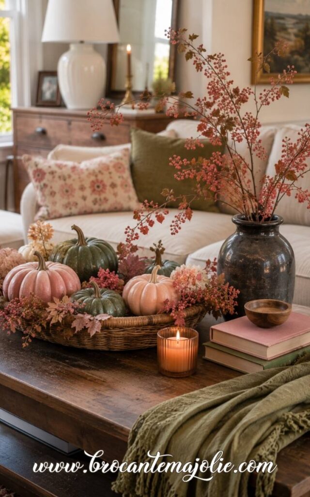 pink and green fall decor