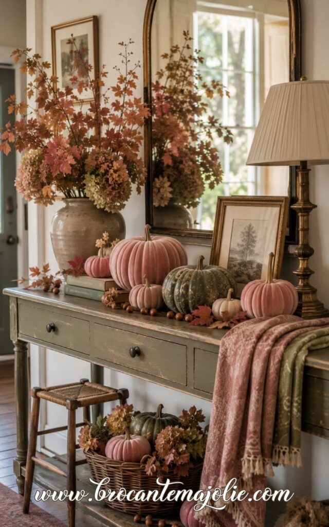 pink and green fall console