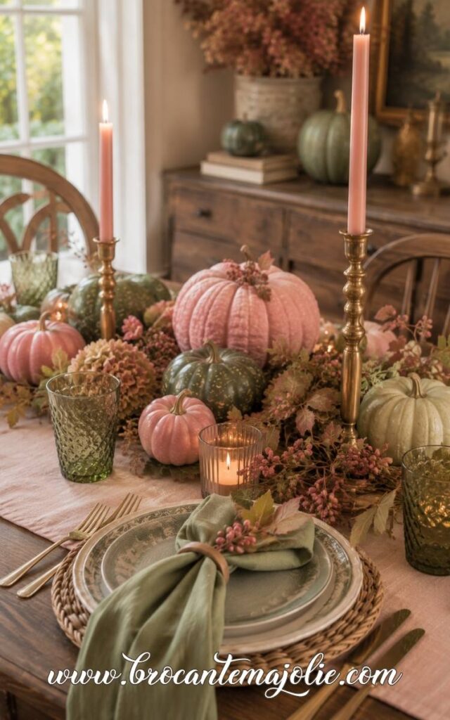 pink and green fall decor