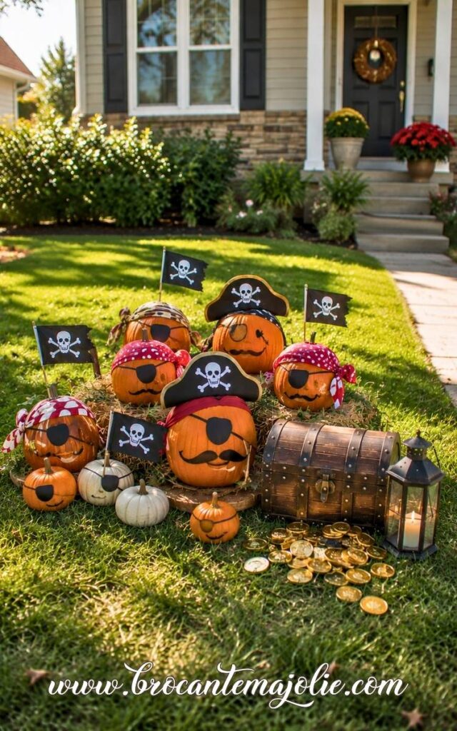 halloween yard pirate pumpkins
