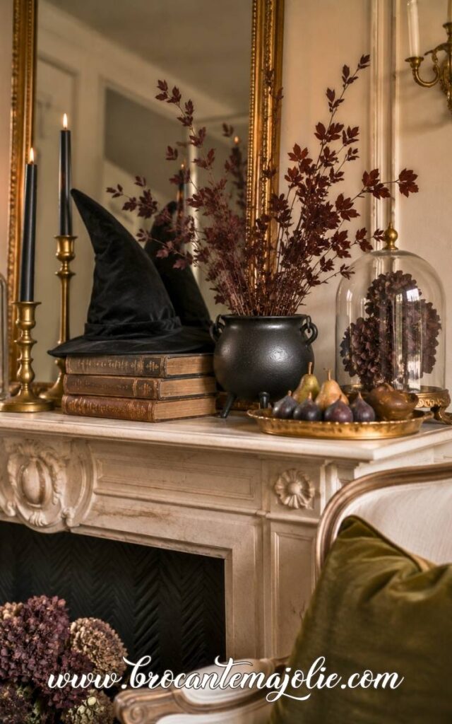 witch halloween decor mantel