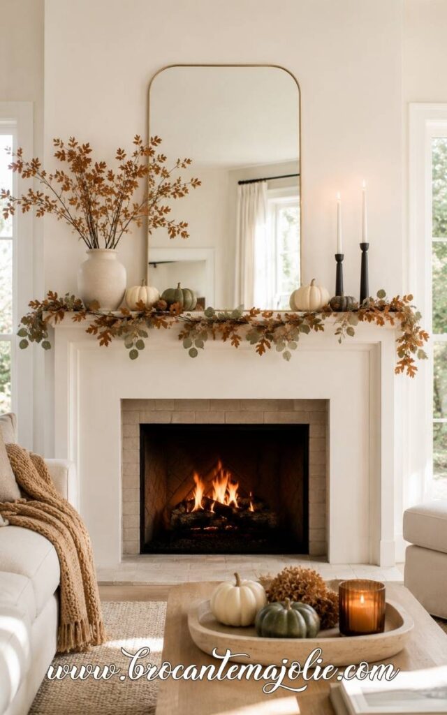 modern fall decor mantle