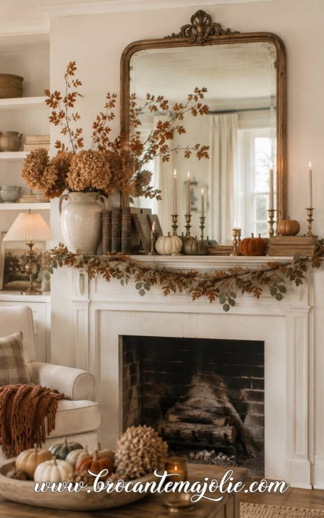vintage fall decor mantle