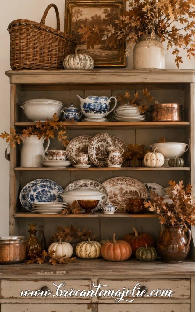 vintage fall decor bookshelf
