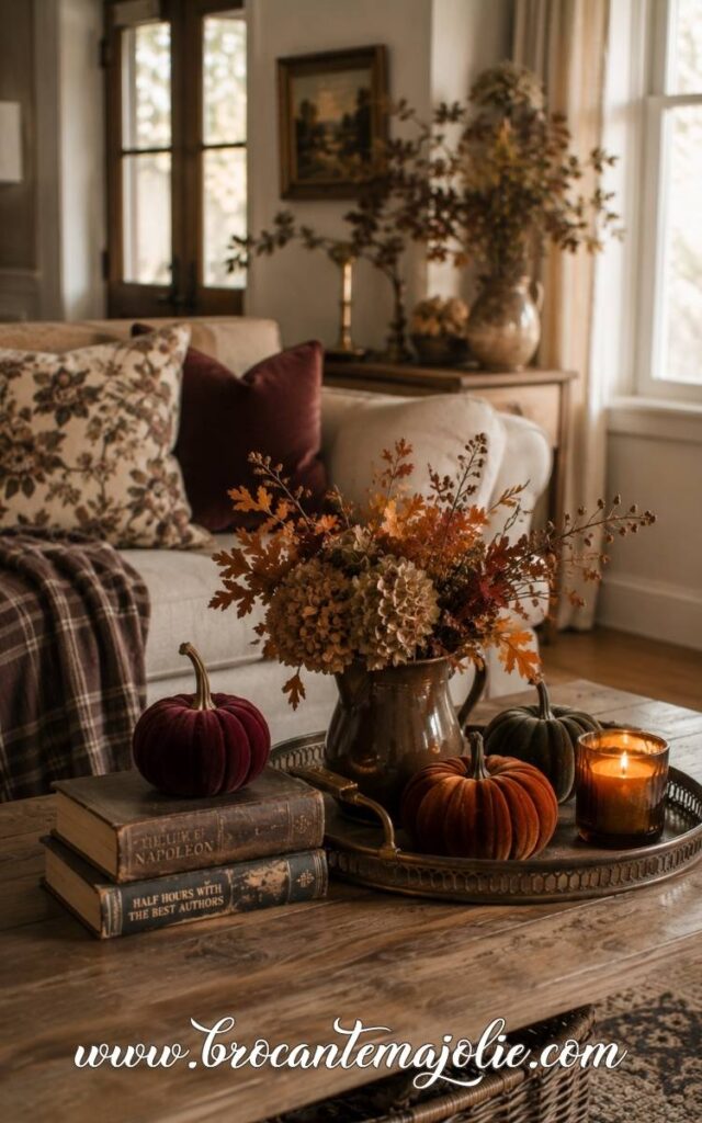 vintage fall decor coffee table