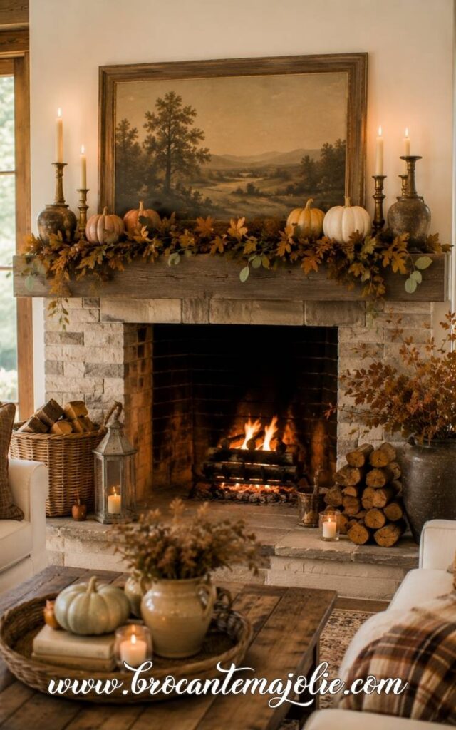 rustic fall decor mantle