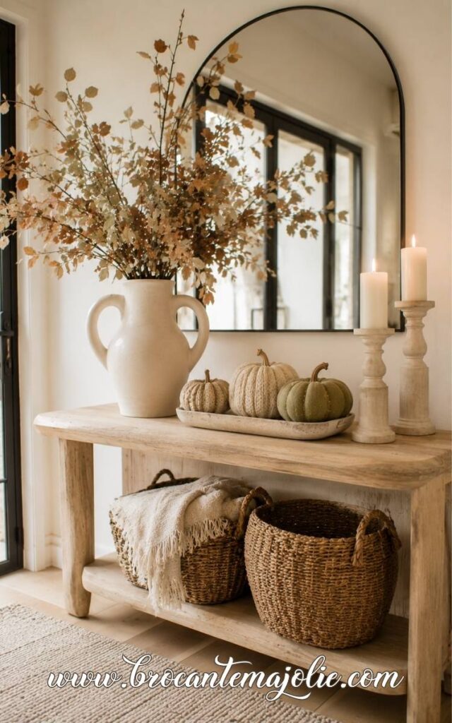 neutral fall decor entryway