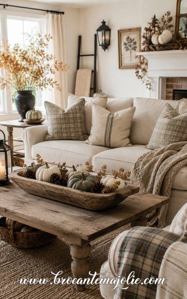 neutral fall decor living room