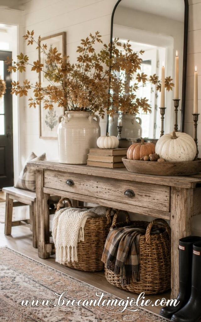 neutral fall decor entry table