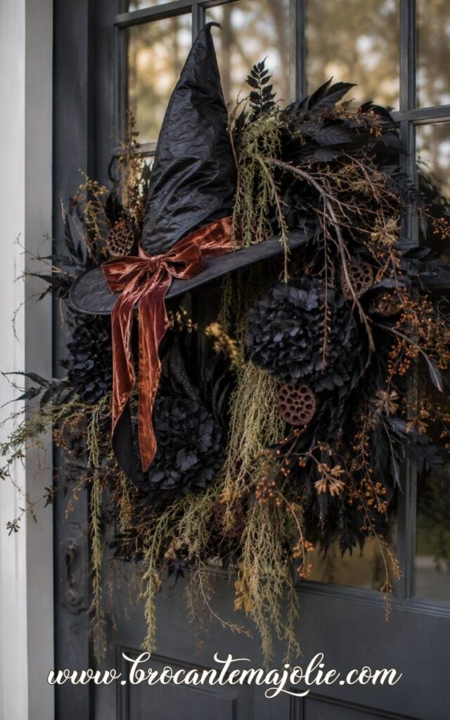 Witch Halloween Front Door hat wreath