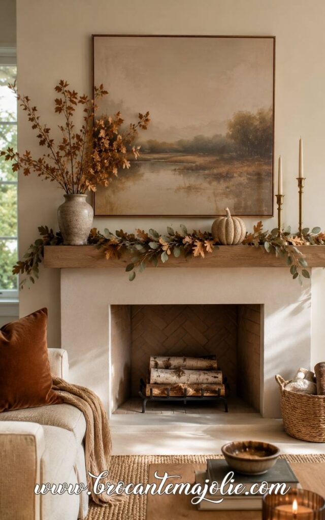 minimal fall decor mantle