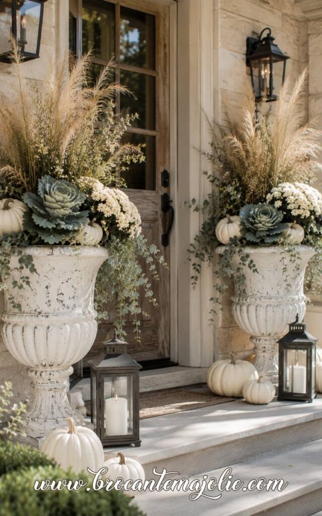 simple white fall outdoor planter ideas