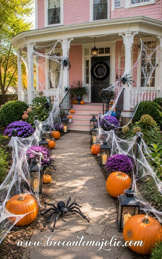 spiderweb halloween walkway ideas yard