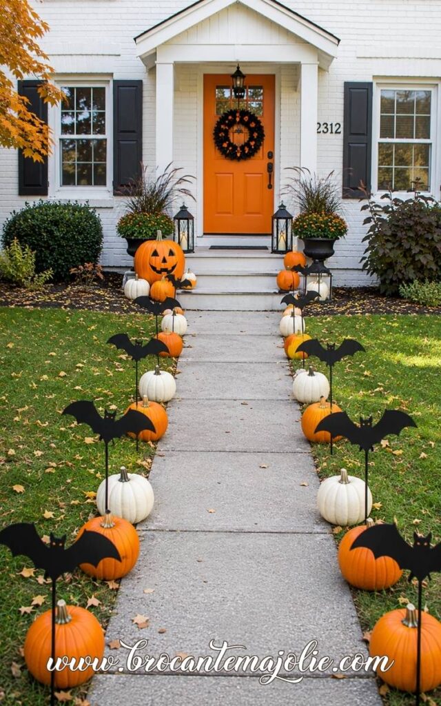 pumpkin and bats halloween walkway ideas yard