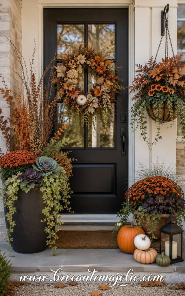 fall outdoor hanging basket planter front door